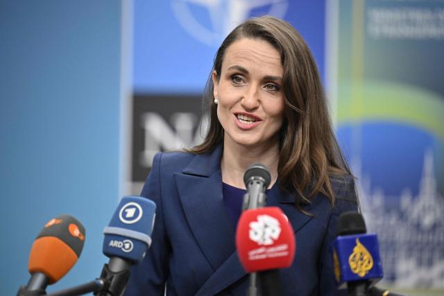 Romanian Foreign Minister Oana Toiu makes a statement to the press as she arrives at the NATO Foreign Ministers' meeting at the Clarion Hotel Sea U in Helsingborg on May 22, 2026. Foreign ministers of the 32 NATO member states gathered in the Swedish city to finalise preparations for the upcoming Ankara Summit. (Photo by Johan Nilsson/TT / various sources / AFP) / Sweden OUT
