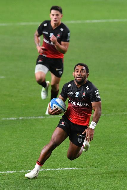 Crusaders' Sevu Reece runs with the ball during the Super Rugby Pacific match between the Crusaders and Chiefs at One New Zealand Stadium in Christchurch on May 22, 2026. (Photo by Sanka Vidanagama / AFP)