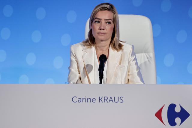 Carrefour Chief Impact Officer Carine Kraus attends the General Assembly of French multinational retail and wholesaling corporation Carrefour, at their headquarters in Massy, in the outskirts of Paris on May 22, 2026. (Photo by STEPHANE DE SAKUTIN / AFP)