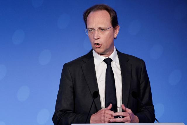 Carrefour Chief Financial Officer Matthieu Malige speaks during the General Assembly of French multinational retail and wholesaling corporation Carrefour, at their headquarters in Massy, in the outskirts of Paris on May 22, 2026. (Photo by STEPHANE DE SAKUTIN / AFP)