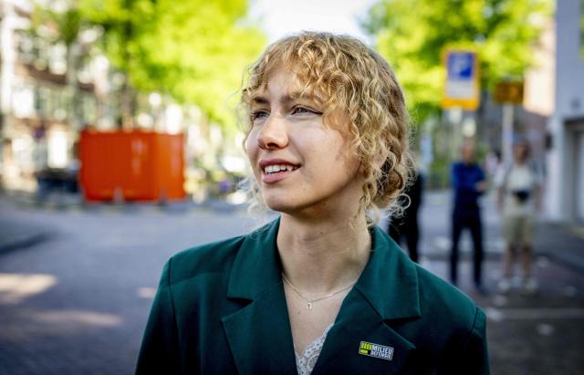 Chair of Milieudefensie Jong and spokesperson for Milieudefensie Winnie Oussoren reacts prior to a hearing against multinational company Royal Dutch Shell at the Supreme Court in The Hague on May 22, 2026. The environmental organization Milieudefensie has been waging a legal battle against the oil company for years with the aim of persuading Shell to drastically reduce its CO2 emissions. (Photo by Robin Utrecht / ANP / AFP) / Netherlands OUT