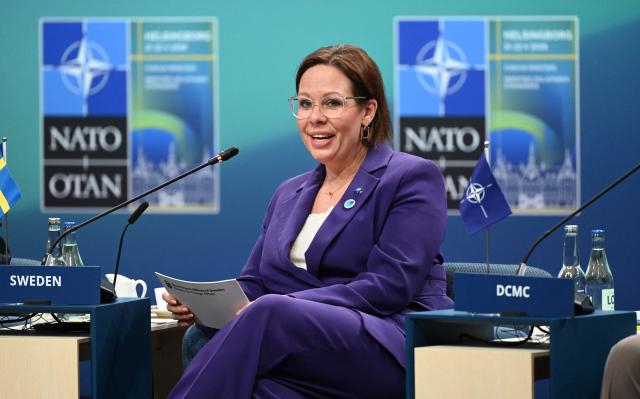 Sweden's Foreign Minister Maria Malmer Stenergard speaks during a panel at the NATO Foreign Ministers' meeting in Helsingborg, Sweden, on May 22, 2026. Foreign ministers of the 32 NATO member states gathered in the Swedish city to finalise preparations for the upcoming Ankara Summit. (Photo by Jonathan Nackstrand / AFP)