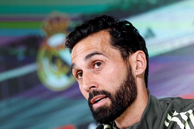 (FILES) Real Madrid's coach Alvaro Arbeloa gives a press conference on the eve of the Spanish league football match between FC Barcelona and Real Madrid CF, at Real Madrid Sports City in Valdebebas, in the outskirts of Madrid, on May 9, 2026. Alvaro Arbeloa confirmed on May 22, 2026 he would leave his role as Real Madrid coach at the end of a trophyless season. (Photo by OSCAR DEL POZO / AFP)