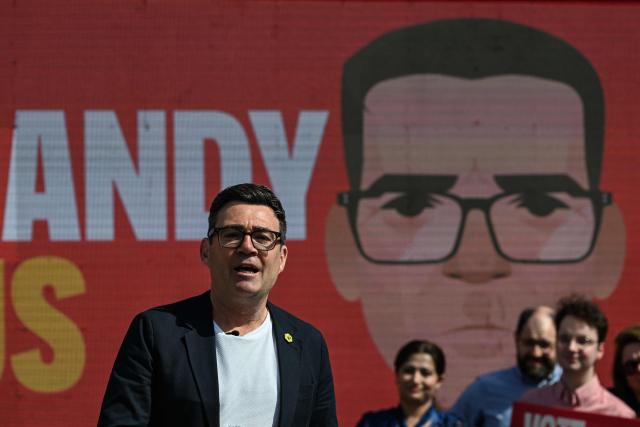Greater Manchester Mayor Andy Burnham speaks at the launch of his by-election campaign in Ashton-in-Makerfield, west of Manchester in north-west England on May 22, 2026. The Makerfield by-election, expected in mid-June at the earliest, may see Burnham return to the government though he would face a tough fight from the poll-topping Reform UK. (Photo by Paul ELLIS / AFP)
