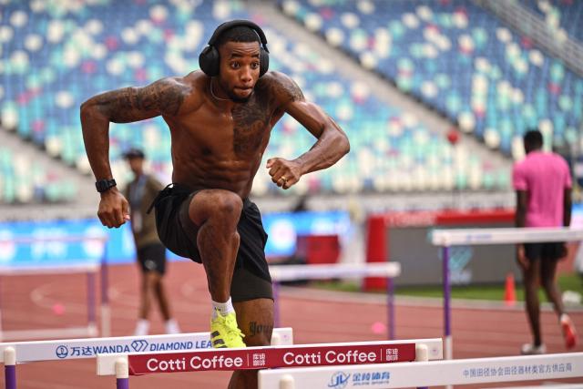 USA's Caleb Dean trains one day ahead of the Diamond League Xiamen athletics meeting at Egret Stadium in Xiamen, in China’s eastern Fujian province on May 22, 2026. (Photo by Jade GAO / AFP)