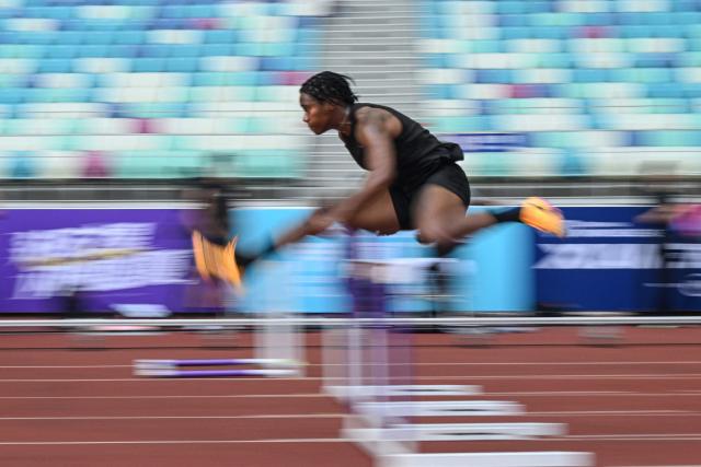 Bahamas' Devynne Charlton trains one day ahead of the Diamond League Xiamen athletics meeting at Egret Stadium in Xiamen, in China’s eastern Fujian province on May 22, 2026. (Photo by Jade GAO / AFP)
