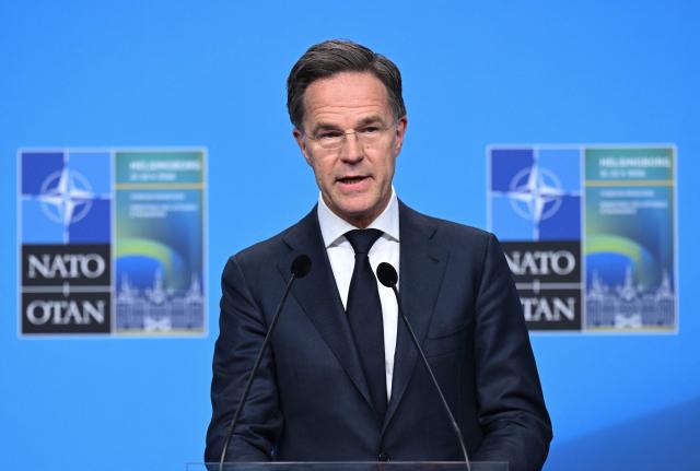 NATO Secretary General Mark Rutte attends a press conference at the NATO Foreign Ministers' meeting in Helsingborg on May 22, 2026. Foreign ministers of the 32 NATO member states gathered in the Swedish city to finalise preparations for the upcoming Ankara Summit. (Photo by Jonathan Nackstrand / AFP)