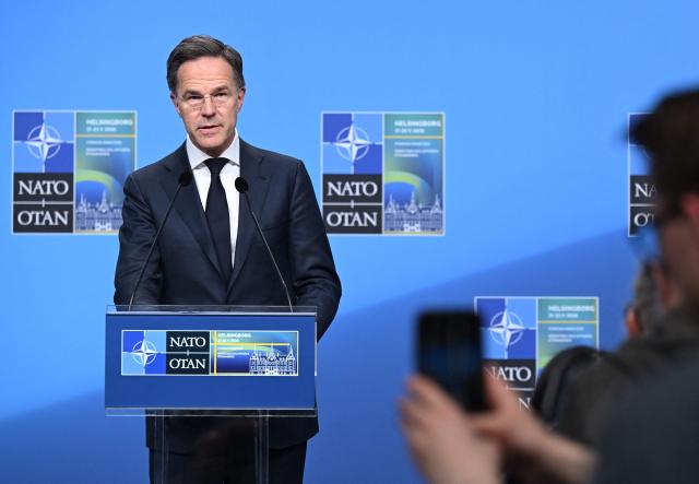 NATO Secretary General Mark Rutte attends a press conference at the NATO Foreign Ministers' meeting in Helsingborg on May 22, 2026. Foreign ministers of the 32 NATO member states gathered in the Swedish city to finalise preparations for the upcoming Ankara Summit. (Photo by Jonathan Nackstrand / AFP)