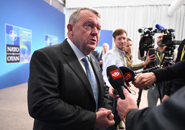Denmark's Minister for Foreign Affairs Lars Rasmussen talks to journalists during the NATO Foreign Ministers' meeting in Helsingborg on May 22, 2026. Foreign ministers of the 32 NATO member states gathered in the Swedish city to finalise preparations for the upcoming Ankara Summit. (Photo by Jonathan Nackstrand / AFP)
