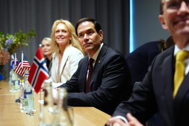 Iceland’s Foreign Minister Katrin Gunnarsdottir (2L), US Secretary of State Marco Rubio (2R) and Norway’s Foreign Minister Espen Barth Eide (R) attend a meeting of the Arctic 7 on the sidelines of the NATO Foreign Ministers' meeting in Helsingborg, Sweden, on May 22, 2026. Foreign ministers of the 32 NATO member states gathered in the Swedish city to finalise preparations for the upcoming Ankara Summit. (Photo by Julia Demaree Nikhinson / POOL / AFP)
