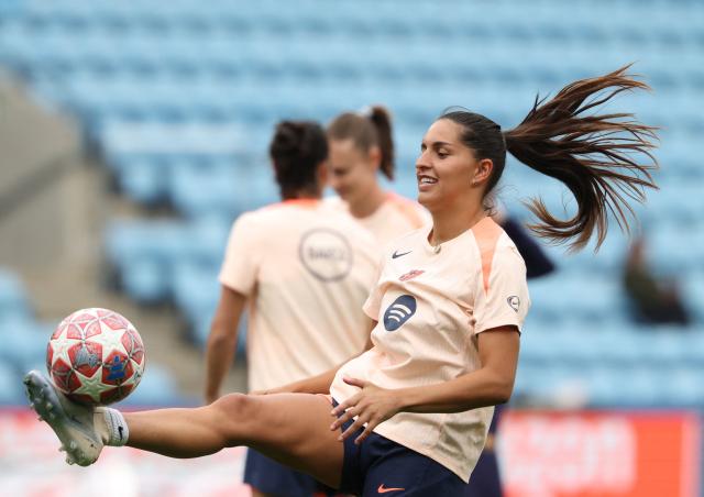 Barcelona's Portuguese forward #18 Kika Nazareth attends a training session on the eve of the UEFA Women's Chanmpions League final at the Ullevaal Stadium in Oslo, Norway on May 22, 2026. Barcelona face Olympique Lyonnais (OL) in the UEFA Women's Chanmpions League final in Oslo on May 23, 2026. (Photo by Odd ANDERSEN / AFP)