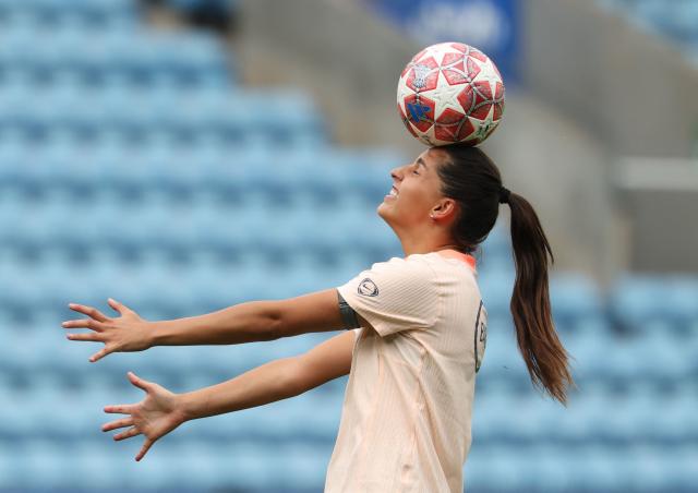 Barcelona's Portuguese forward #18 Kika Nazareth attends a training session on the eve of the UEFA Women's Chanmpions League final at the Ullevaal Stadium in Oslo, Norway on May 22, 2026. Barcelona face Olympique Lyonnais (OL) in the UEFA Women's Chanmpions League final in Oslo on May 23, 2026. (Photo by Odd ANDERSEN / AFP)
