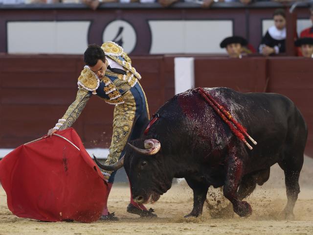 Spanish bullfighter Tomas Rufoperforms a pass to a bull during the San Isidro Feria at Las Ventas bullring in Madrid on May 22, 2026. (Photo by ALBERTO SIMON / AFP)