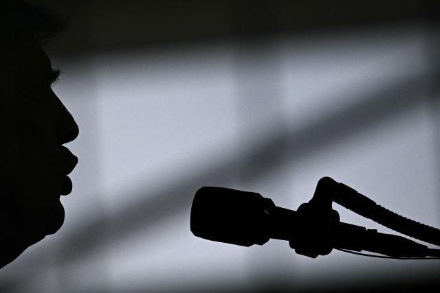 US President Donald Trump delivers a speech about the economy at Rockland Community College Fieldhouse in Suffern, New York, on May 22, 2026. Trump is the first sitting president to visit the northern New York City suburbs since Gerald Ford in 1976. (Photo by Brendan SMIALOWSKI / AFP)