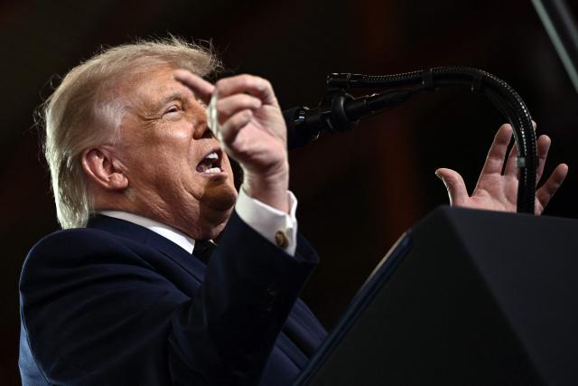 US President Donald Trump delivers a speech about the economy at Rockland Community College Fieldhouse in Suffern, New York, on May 22, 2026. Trump is the first sitting president to visit the northern New York City suburbs since Gerald Ford in 1976. (Photo by Brendan SMIALOWSKI / AFP)