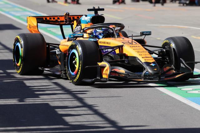 McLaren's Australian driver Oscar Piastri pulls into pit lane during the qualifying session for the Sprint race ahead of the 2026 Formula 1 Grand Prix du Canada at Circuit Gilles-Villeneuve in Montreal, Canada, on May 22, 2026. (Photo by Cristobal Herrera Ulashkevich / POOL / AFP)