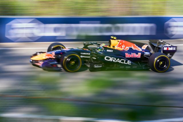 Red Bull Racing's French driver Isack Hadjar races during the qualifying session for the Sprint race for the 2026 Canada Formula One Grand Prix at Circuit Gilles-Villeneuve in Montreal, Quebec on May 22, 2026. (Photo by Geoff Robins / AFP)