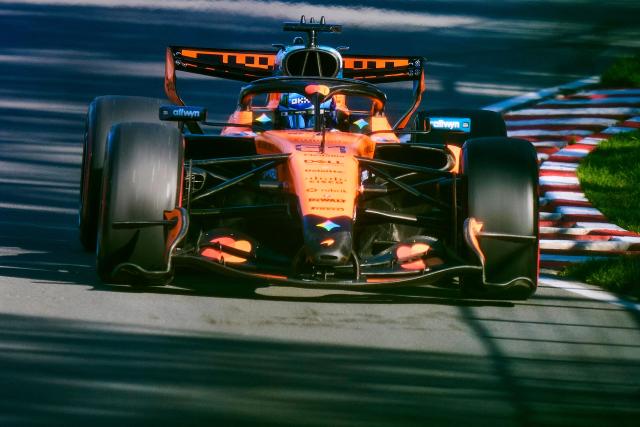 McLaren's Australian driver Oscar Piastri races during the qualifying session for the Sprint race for the 2026 Canada Formula One Grand Prix at Circuit Gilles-Villeneuve in Montreal, Quebec on May 22, 2026. (Photo by Geoff Robins / AFP)