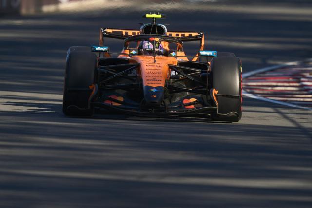 McLaren's British driver Lando Norris races during the qualifying session for the Sprint race ahead of the 2026 Formula 1 Grand Prix du Canada at Circuit Gilles-Villeneuve in Montreal, Canada, on May 22, 2026. (Photo by Geoff Robins / AFP)