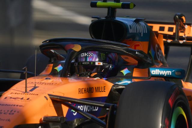 McLaren's British driver Lando Norris races during the qualifying session for the Sprint race ahead of the 2026 Formula 1 Grand Prix du Canada at Circuit Gilles-Villeneuve in Montreal, Canada, on May 22, 2026. (Photo by Geoff Robins / AFP)