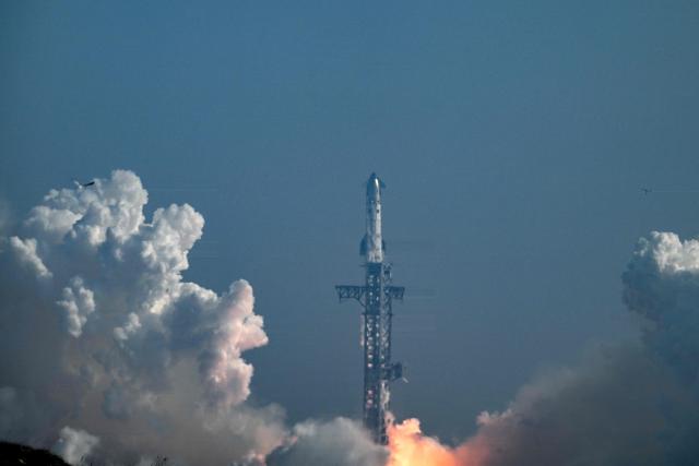 SpaceX's Starship 39 rocket launches from Starbase during the 12th test flight as seen from South Padre Island, Texas, on May 22, 2026. Elon Musk's SpaceX on May 22 launched its latest Starship, sending the mammoth rocket soaring into the Texas skies after its initial attempt was scrubbed due to technical issues. The Starship spacecraft and Super Heavy rocket booster appeared to separate as expected, but the company's spokesperson Dan Huot said on the livestream that the booster did not complete a burn necessary to steer itself to a controlled landing, meaning it likely can't make a precision touchdown as hoped. (Photo by RONALDO SCHEMIDT / AFP)