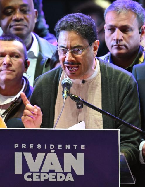 Colombia's presidential candidate from the leftist ruling party Ivan Cepeda speaks during a campaign rally at Plaza Bolivar in Bogota on May 22, 2026. (Photo by Raul ARBOLEDA / AFP)