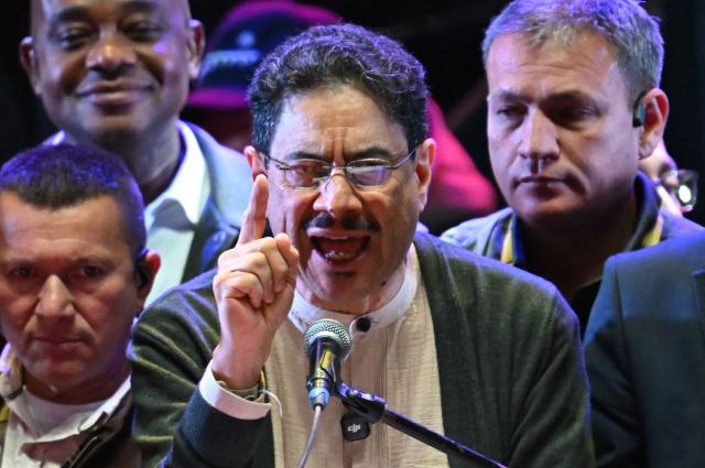 Colombia's presidential candidate from the leftist ruling party Ivan Cepeda speaks during a campaign rally at Plaza Bolivar in Bogota on May 22, 2026. (Photo by Raul ARBOLEDA / AFP)