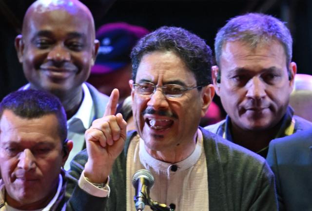 Colombia's presidential candidate from the leftist ruling party Ivan Cepeda speaks during a campaign rally at Plaza Bolivar in Bogota on May 22, 2026. (Photo by Raul ARBOLEDA / AFP)