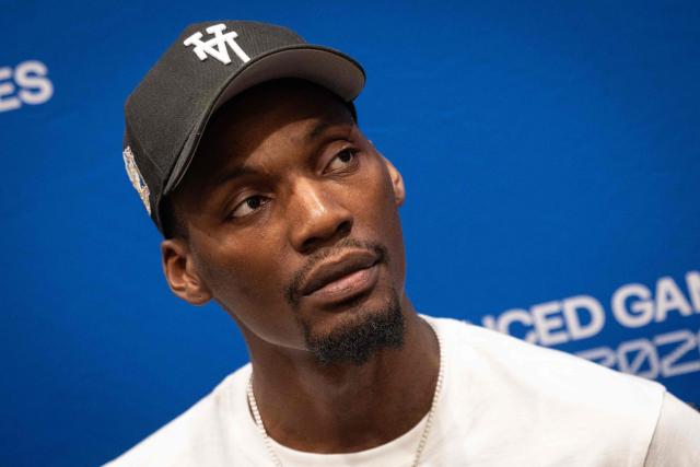 US track and field sprinter, Fred Kerley, talks with the press ahead of the Enhanced Games at the Resorts World in Las Vegas, Nevada, on May 22, 2026. (Photo by ETIENNE LAURENT / AFP)