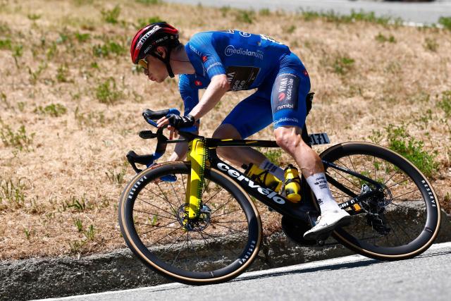 Team Visma Lease a Bike Danish rider Jonas Vingegaard during the 14th stage of the Giro d'Italia 2026 - Tour of Italy cycling race between Aosta and Pila (Gressan), Italy, on May 23, 2026. (Photo by Luca Bettini / AFP)