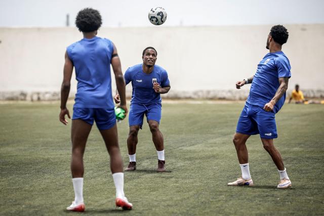 Cape Verde's players take part in a training session to prepare for their participation in the 2026 FIFA World Cup at Estadio Municipal 25 de Julho in Santa Cruz, on 23 May 2026. (Photo by Patrick MEINHARDT / AFP)