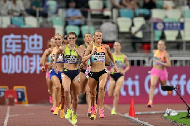 Australia's Abbey Caldwell (centre R) competes in the women's 1500m final event during the Xiamen Diamond League athletics meeting at Egret Stadium in Xiamen, in China’s eastern Fujian province on May 23, 2026. (Photo by Hector RETAMAL / AFP)