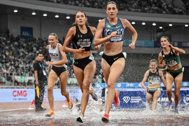 Athletes compete in the women’s 3000m steeplechase final event during the Xiamen Diamond League athletics meeting at Egret Stadium in Xiamen, in China’s eastern Fujian province on May 23, 2026. (Photo by Jade GAO / AFP)