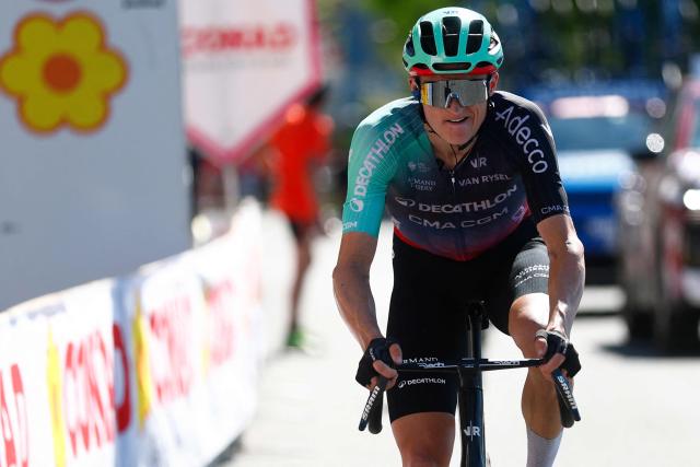 Red Bull - BORA - hansgrohe Australian rider Jai Hindley finishes second the 14th stage of the Giro d'Italia 2026 - Tour of Italy cycling race between Aosta and Pila (Gressan), Italy, on May 23, 2026. (Photo by Luca Bettini / AFP)