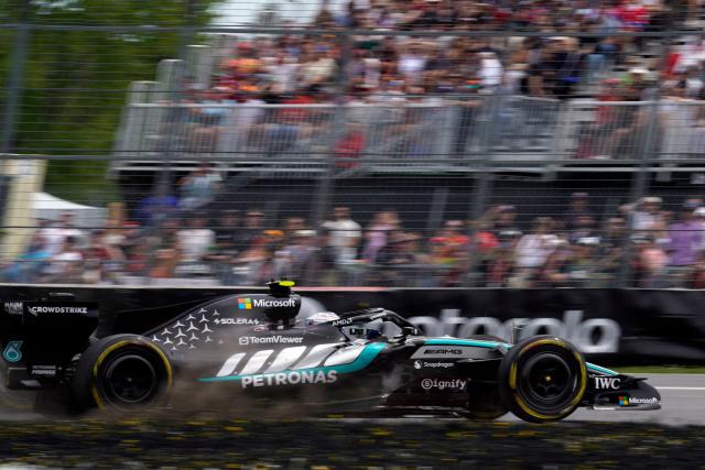 Mercedes' Italian driver Kimi Antonelli races during the Sprint race ahead of the 2026 Formula 1 Grand Prix du Canada at Circuit Gilles-Villeneuve in Montreal, Canada, on May 23, 2026. (Photo by Geoff Robins / AFP)