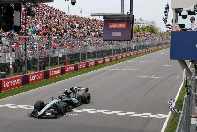 Mercedes' Italian driver Kimi Antonelli crosses the finish line as he finishes in third place during the Sprint race ahead of the 2026 Formula 1 Grand Prix du Canada at Circuit Gilles-Villeneuve in Montreal, Canada, on May 23, 2026. (Photo by Cristobal Herrera-Ulashkevich / POOL / AFP)