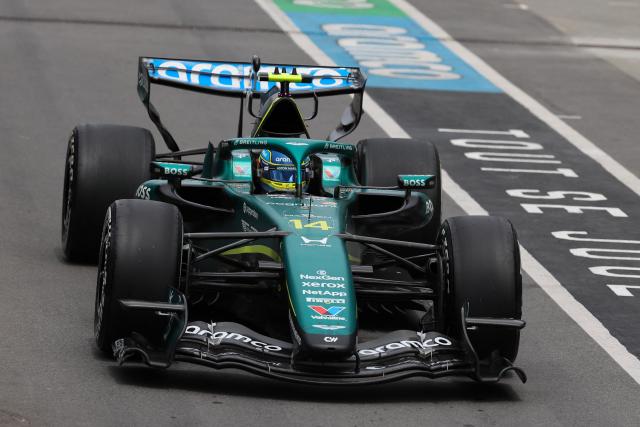 Aston Martin's Spanish driver Fernando Alonso drives in pit lane during the Sprint race ahead of the 2026 Formula 1 Grand Prix du Canada at Circuit Gilles-Villeneuve in Montreal, Canada, on May 23, 2026. (Photo by Cristobal Herrera Ulashkevich / POOL / AFP)