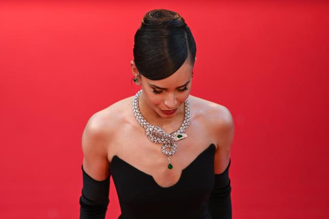 US actress and singer Sofia Carson poses on the red carpet ahead of the closing ceremony of the 79th edition of the Cannes Film Festival in Cannes, southern France, on May 23, 2026. (Photo by Antonin THUILLIER / AFP)