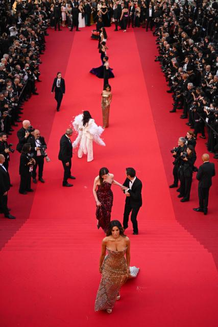 US actress Eva Longoria poses on the red carpet ahead of the closing ceremony of the 79th edition of the Cannes Film Festival in Cannes, southern France, on May 23, 2026. (Photo by Antonin THUILLIER / AFP)