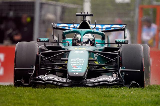 Aston Martin's Canadian driver Lance Stroll races during the qualifying session for the 2026 Formula 1 Grand Prix du Canada at Circuit Gilles-Villeneuve in Montreal, Canada, on May 23, 2026. (Photo by Geoff Robins / AFP)