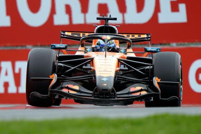 McLaren's Australian driver Oscar Piastri races during the qualifying session for the 2026 Formula 1 Grand Prix du Canada at Circuit Gilles-Villeneuve in Montreal, Canada, on May 23, 2026. (Photo by Geoff Robins / AFP)