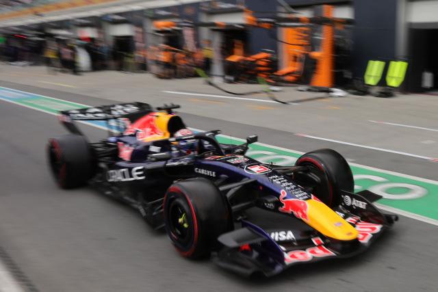 Red Bull Racing's Dutch driver Max Verstappen drives in pit lane during the qualifying session for the 2026 Formula 1 Grand Prix du Canada at Circuit Gilles-Villeneuve in Montreal, Canada, on May 23, 2026. (Photo by Cristobal Herrera-Ulashkevich / POOL / AFP)