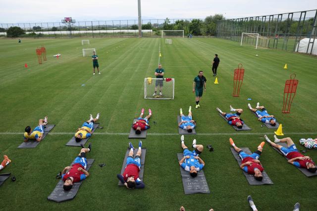 (FILES) Iran's players take part in a training session at their base camp in Antalya on May 19, 2026. Iran are moving their World Cup training base to Mexico after football's world governing body FIFA approved a request to transfer it from Tucson, Arizona, the head of Iran's football federation said on May 23. (Photo by Oner SAN / AFP)