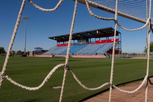 (FILES) The football pitch is seen at the Kino Sports Complex, where Iran's national football team Team Melli will train during the 2026 FIFA World Cup, in Tucson, Arizona, on May 7, 2026. Iran are moving their World Cup training base to Mexico after football's world governing body FIFA approved a request to transfer it from Tucson, Arizona, the head of Iran's football federation said on May 23. (Photo by Rebecca NOBLE / AFP)