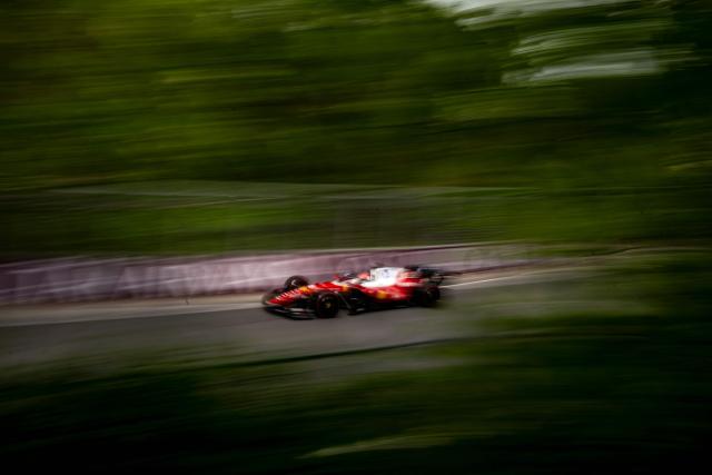 Ferrari's Monegasque driver Charles Leclerc races during the qualifying session for the 2026 Formula 1 Grand Prix du Canada at Circuit Gilles-Villeneuve in Montreal, Canada, on May 23, 2026. (Photo by ANDREJ IVANOV / AFP)