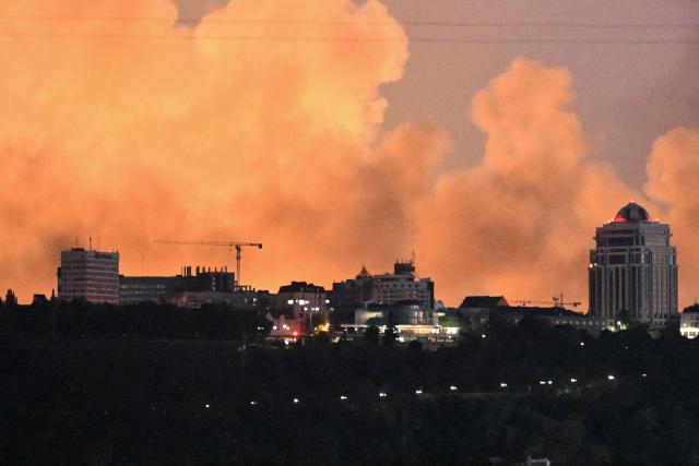 Smoke rises above Kyiv during a Russian strike on the Ukrainian capital on May 24, 2026, amid the Russian invasion in Ukraine. A large ballistic missile attack pounded Kyiv early on May 24, authorities said, wounding at least five people after Moscow threatened retaliation for strikes in Russian-occupied eastern Ukraine. (Photo by Genya Savilov / AFP)