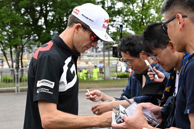 Toyota Gazoo Racing WRT team's Sebastien Ogier of France meets fans during an autograph-signing session of the Rally Japan, the 7th round of the FIA World Rally Championships in Toyota city, Aichi prefecture on May 28, 2026. (Photo by Toshifumi KITAMURA / AFP)