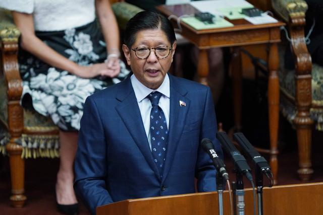 Philippines' President Ferdinand Marcos Jr. delivers a speech at the National Diet in Tokyo on May 28, 2026. (Photo by Kazuhiro NOGI / AFP)
