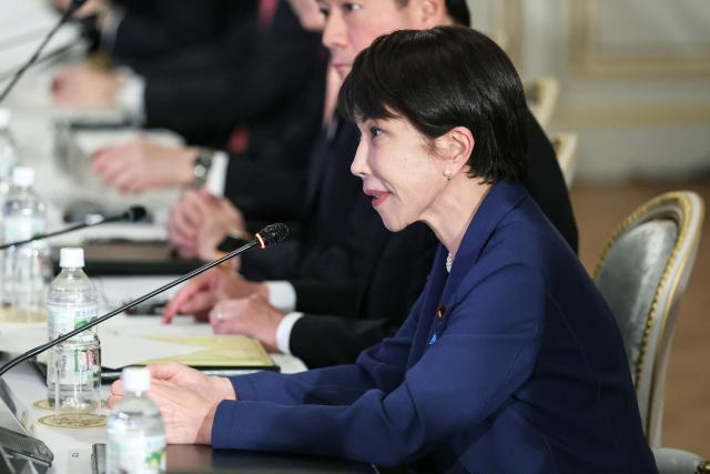 Japan's Prime Minister Sanae Takaichi speaks during a meeting with Philippines' President Ferdinand Marcos Jr. at the Akasaka Palace State Guest House in Tokyo on May 28, 2026. (Photo by Kiyoshi Ota / POOL / AFP)