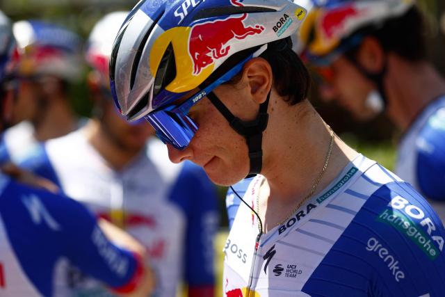 Red Bull - BORA - hansgrohe Italian rider Giulio Pellizzari is pictured before the 18th stage of the Giro d'Italia 2026 - Tour of Italy cycling race between Fai della Paganella and Pieve di Soligo, Italy, on May 28, 2026. (Photo by Luca Bettini / AFP)